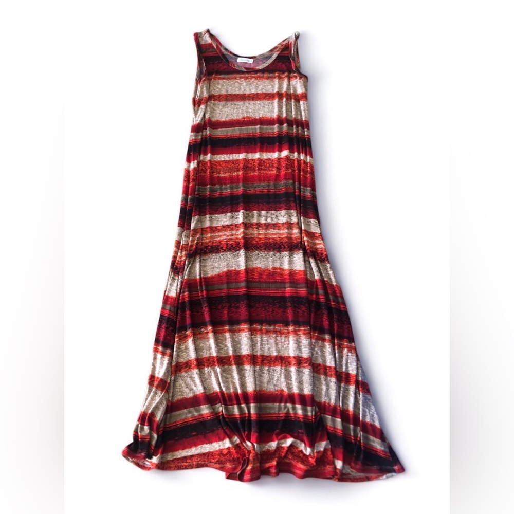 Calvin Klein Maxi Tank Dress in Red and Cream